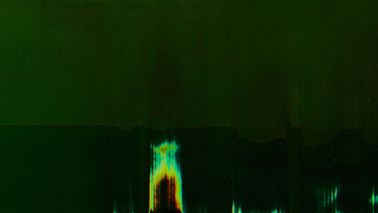 Wall Mural - digital glitch. damaged screen overlay. green orange color light flares matrix defect pixel artifact