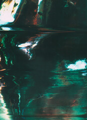 Wall Mural - distressed foil. distortion overlay. green orange white color light flare glitch artifacts dust scra