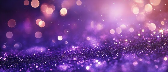 Wall Mural - festive purple bokeh glitter texture with christmas abstract design elements and blank space, ideal 
