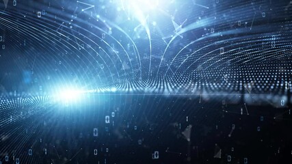 Wall Mural - abstract dark shiny cyberspace with compter data and curvy lines network loop animation.