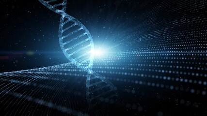 Wall Mural - loop dna chain digital shining dark cyberspace background.