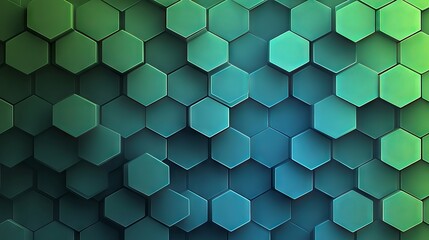 Abstract geometric background with smooth gradient hexagons in cool green and blue shades, modern pattern design for digital projects and creative use