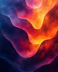 Wall Mural - flowing abstract waves in mesmerizing shades of pink, orange, and blue with a soft glowing effect