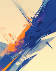 Wall Mural - abstract explosion of blue and orange geometries, creating a vibrant and chaotic visual impression