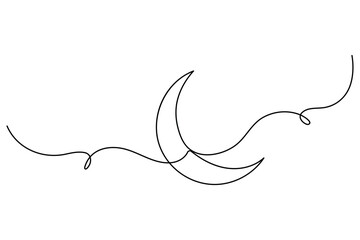 Ramadan symbol continuous one line drawing of moon icon Eid in simple outline vector illustration
