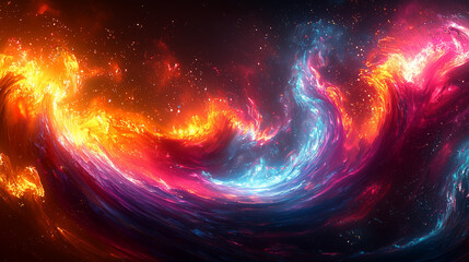 Wall Mural - fiery red and blue swirls in a cosmic dance of vibrant neon colors and starry backdrop