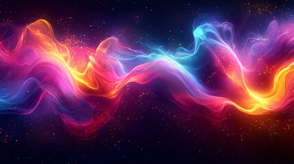 Wall Mural - swirling streams of neon light in vivid pink and blue dancing through a star-filled cosmic backdrop