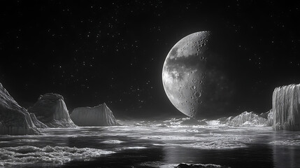 Wall Mural - view of the lunar surface, showing craters and textures in monochrome