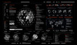 © SergeyBitos - HUD interface, futuristic cyberspace dashboard with 3D elements and online scanning earth globe. Military security system HUD, dashboard screen tracking system, UI, UX, GUI Sci-fi elements. Vector