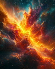 Wall Mural - fiery cosmic explosion with vibrant reds and blues creating an abstract celestial spectacle