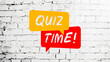 © Vahram - Quiz Time Speech bubble on white brick wall background.