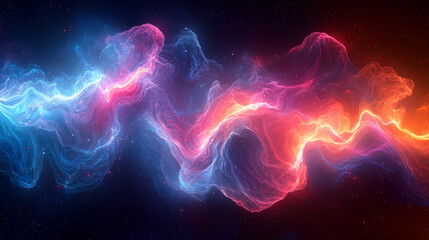 Wall Mural - dynamic abstract energy waves flowing in radiant red and cool blue across cosmic space