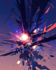 Wall Mural - energetic particle explosion in deep blue with dynamic shards