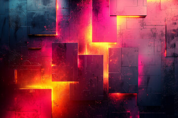Wall Mural - illuminated urban geometric abstract capturing the essence of city lights with a striking interplay of shadows and colors