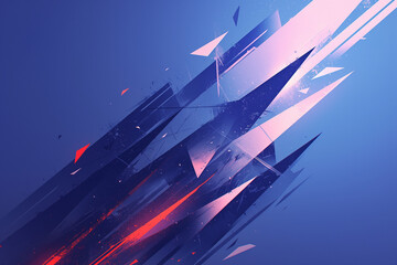 Wall Mural - abstract art depicting sharp geometric shards in a fiery explosion of blues and reds