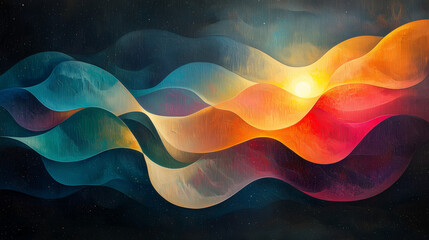 Wall Mural - sunset and night waves intermingle in a rich display of colors under a starry sky