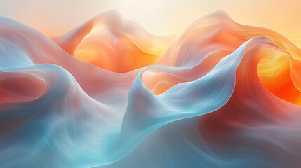Wall Mural - soft pastel waves with an orange sunset glow evoke tranquility in this serene painting