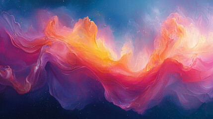 Wall Mural - fiery wave of pink and orange colors dances across the canvas with dynamic energy and movement