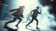 © chepZ - A dynamic scene of individuals running, suggesting urgency and action in a dramatic setting.