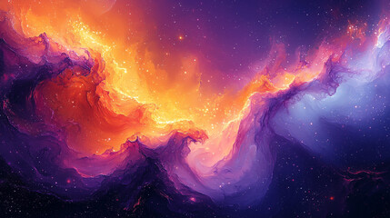 Wall Mural - ethereal cosmic painting blends vibrant purple and orange hues creating a mesmerizing celestial phenomenon