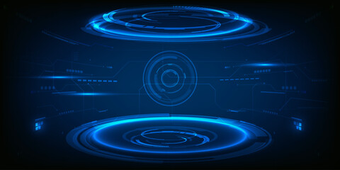 Wall Mural - vector illustrations of futuristic digital technology stage with glowing blue pedestal podium stage 