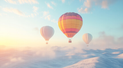  Colorful hot air balloons floating in bright sky create serene atmosphere