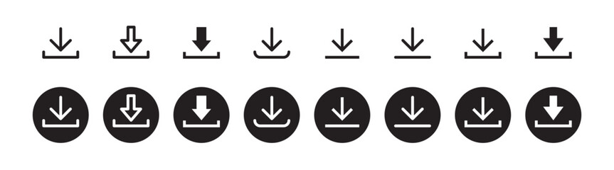 Wall Mural - Download icon symbol. Round sign down arrow. Download icon for apps, websites interface.