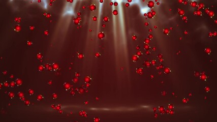Wall Mural - Falling Christmas Balls on Red Background