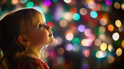 Sticker - Glowing multi-colored lights with bokeh sparkles against a dark background, creating a magical, enchanting ambiance