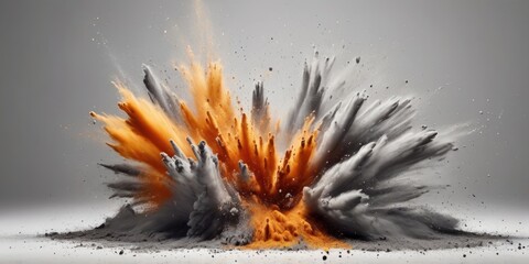 Wall Mural - Gray powder explosion isolated on white background. dust particles splash