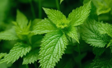 Close up of a fresh green nettle plant Background of stock photo nettles