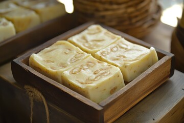 Crafted organic soap in wooden mold