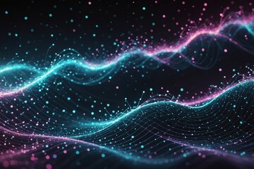 Wall Mural - Digital wave with many dots and particles. Abstract dynamic wave background. Technology or science banner
