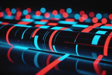 Wall Mural - Neon illuminated dynamic sheets wallpaper. Abstract business background.
