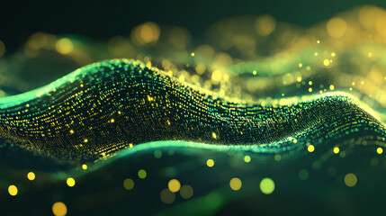 Wall Mural - flowing stream of binary code in green and yellow hues, representing data transfer and technology