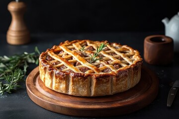 Wall Mural - Homemade savory pork pies with golden crust styled for photography in British cuisine