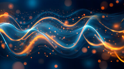 Wall Mural - Closeup blue orange wave lights power dashboard exquisite illustration flares connectivity particle physics aliased best practices anomalies. Exquisite. Illustration