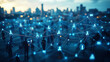 © LOPH Studio - Futuristic digital network connecting people in a cityscape with blue tech icons.