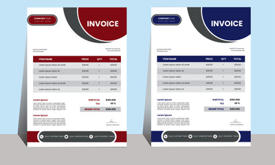 Naklejka na meble Business invoice form template. Invoicing quotes, money bills or price invoices and payment agreement design templates. Tax form, bill graphic or payment receipt page vector set.a4 size.