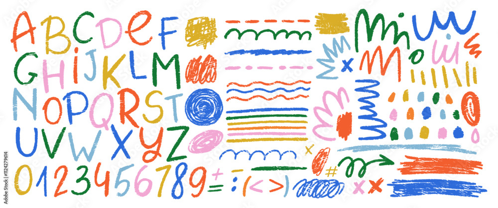 Underlines Chapter Numbers Vector alphabet and freehand scribbles, underlines, highlights, numbers ...