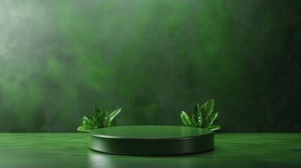 Poster - A green podium for product presentation, with a green background and a simple, round design. with an empty space
