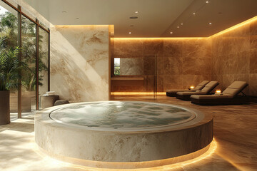 Wall Mural - Interior of a luxury spa salon with a jacuzzi and a large window. Spa relaxation concept.