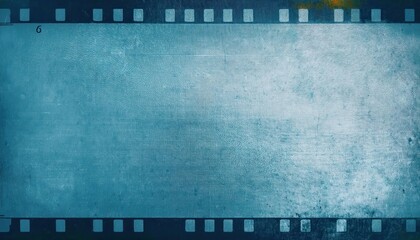 Wall Mural - Vintage Filmstrip Frame on Textured Blue Canvas Background with Subtle Orange Scratch Details for Retro Photography Design, Nostalgia Themes, or Creative Media Art Projects