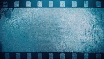 Wall Mural - Vintage Filmstrip Frame on Textured Blue Canvas Background with Subtle Orange Scratch Details for Retro Photography Design, Nostalgia Themes, or Creative Media Art Projects