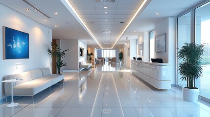 Poster - A modern and welcoming hospital hall, the hospital reception.