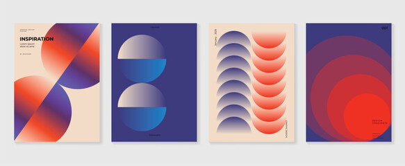 Wall Mural - collection of 70s color gradient poster background vector. set of retro wall decoration, groovy, tri