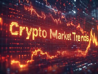 Fototapete - Futuristic Cryptocurrency Market Trends on Glowing Blockchain Background