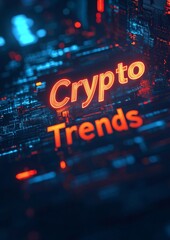 Fototapete - Futuristic Crypto Trends Metallic Script on Digital Blockchain Background