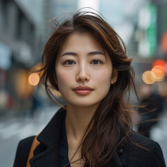 Canvas Print - Chinese women, Financial Analyst. on city street.