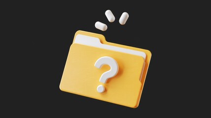 Fototapete - A yellow folder with a question mark and three white pills, symbolizing unknown or missing files.